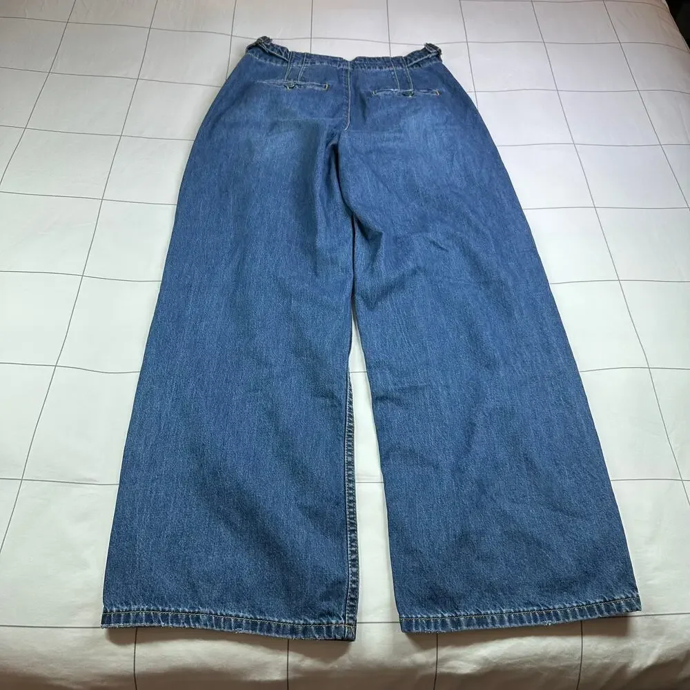 Anthropologie Pilcro Jeans Womens 26 Blue Pleated Baggy Wide Leg Relaxed Denim